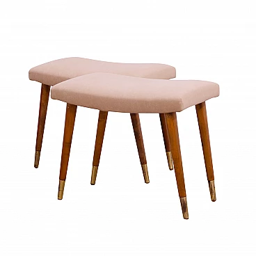 Pair of Scandinavian-style beech and fabric stools by Vyčítal and Sedláček, 1960s