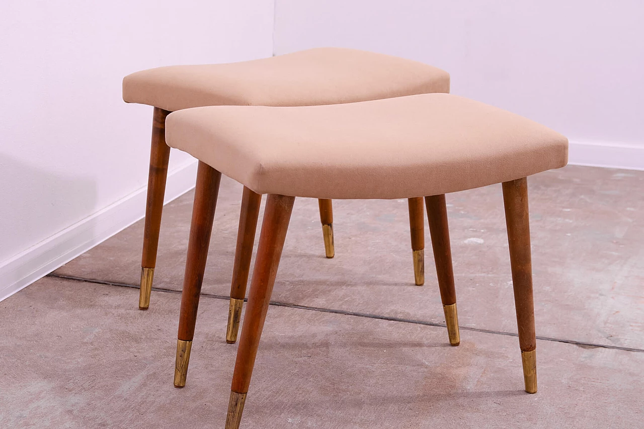 Pair of Scandinavian-style beech and fabric stools by Vyčítal and Sedláček, 1960s 2