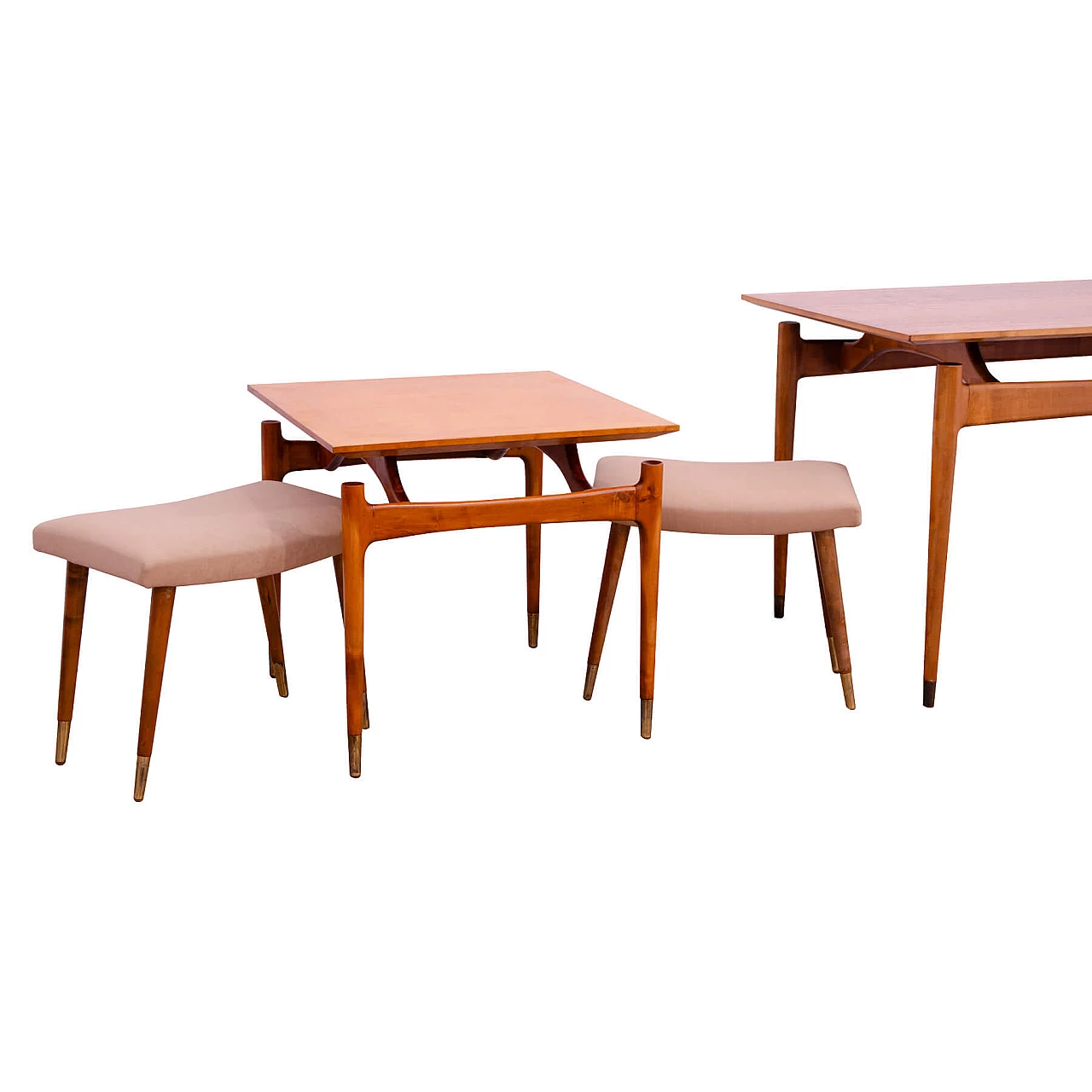 Pair of Scandinavian-style beech and fabric stools by Vyčítal and Sedláček, 1960s 14
