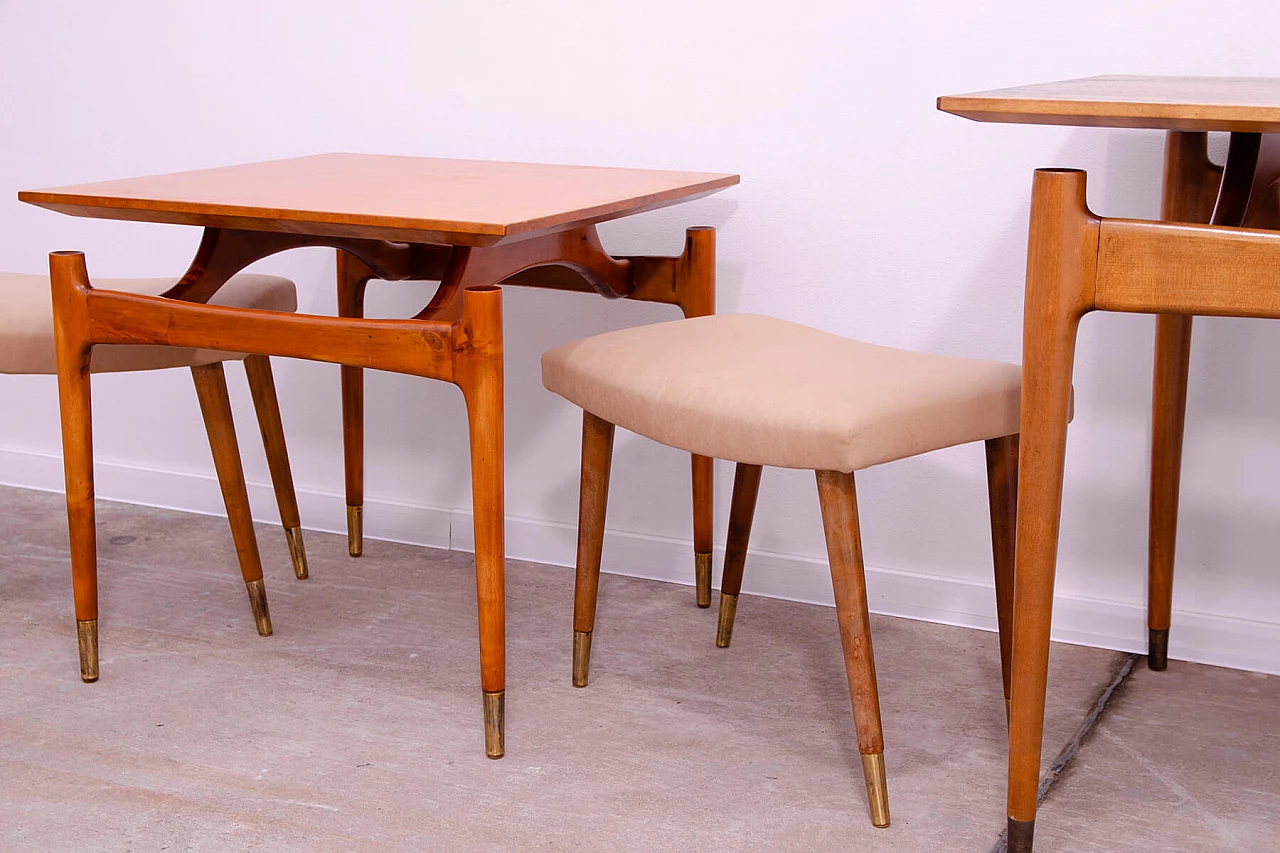 Pair of Scandinavian-style beech and fabric stools by Vyčítal and Sedláček, 1960s 15