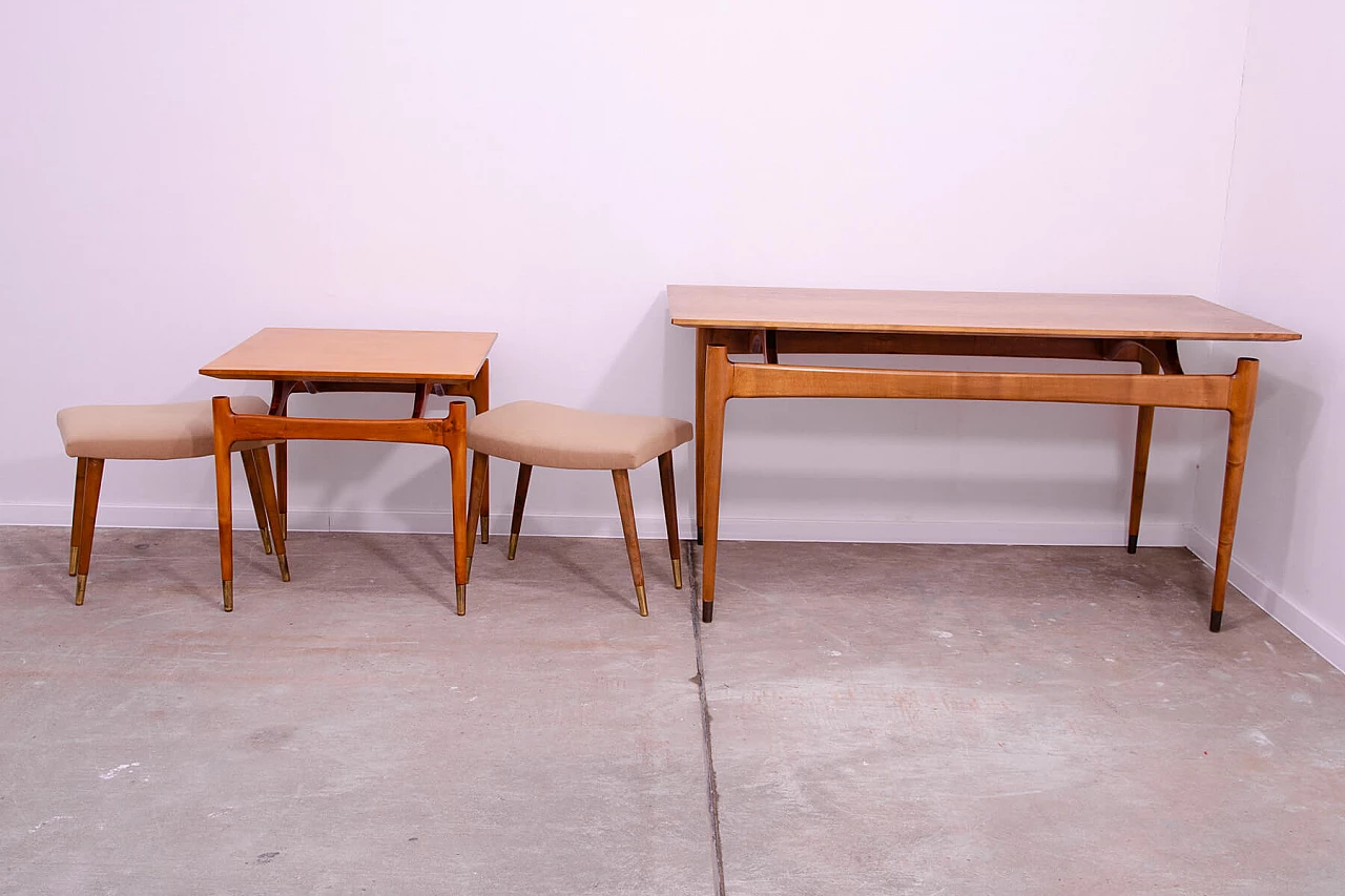 Pair of Scandinavian-style beech and fabric stools by Vyčítal and Sedláček, 1960s 16