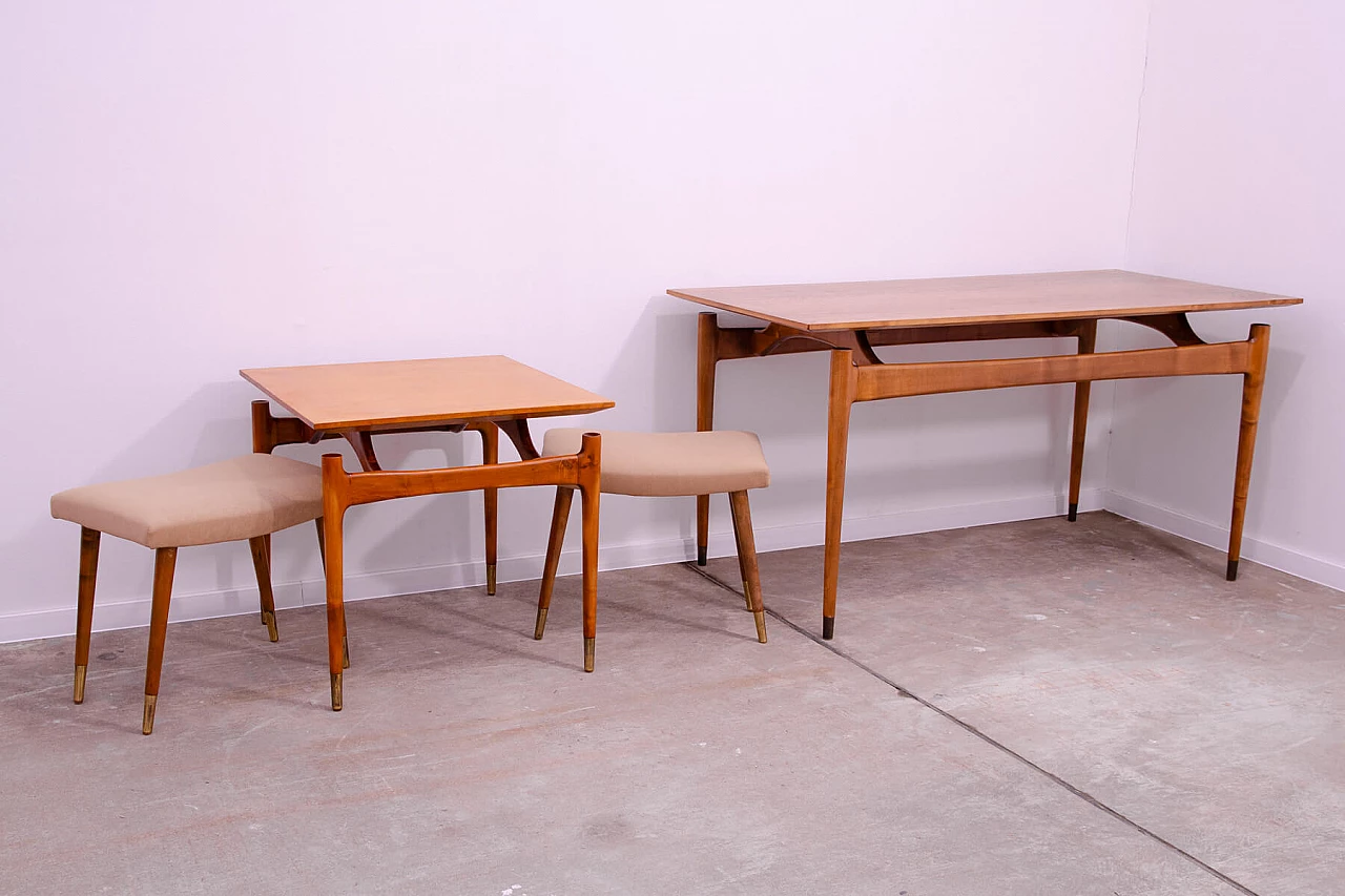 Pair of Scandinavian-style beech and fabric stools by Vyčítal and Sedláček, 1960s 17