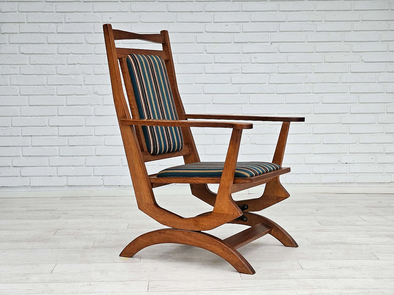 Danish rocking chair with high back in oak and wool, 1950s 1