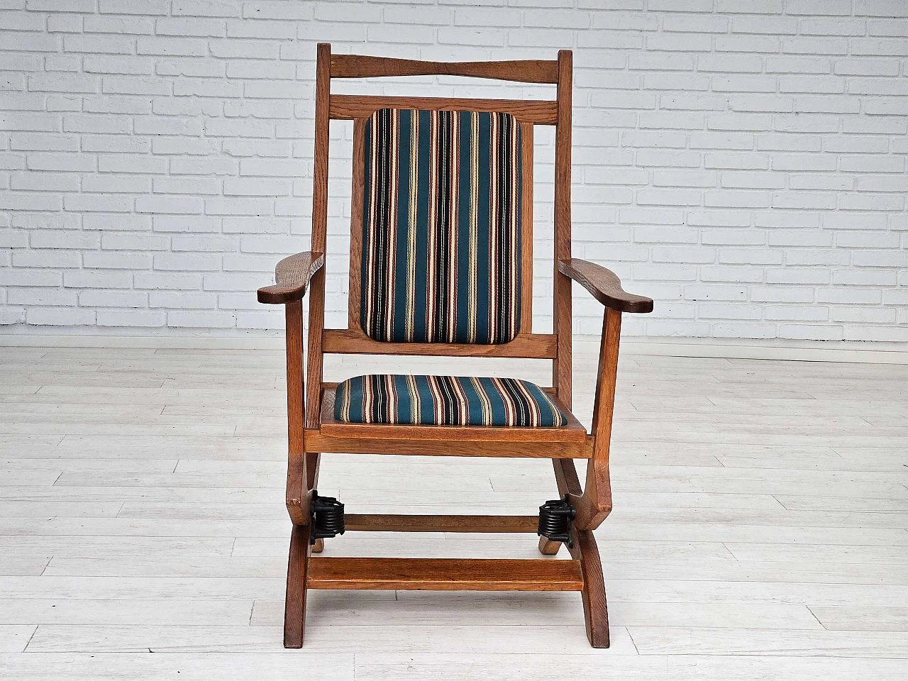Danish rocking chair with high back in oak and wool, 1950s 2