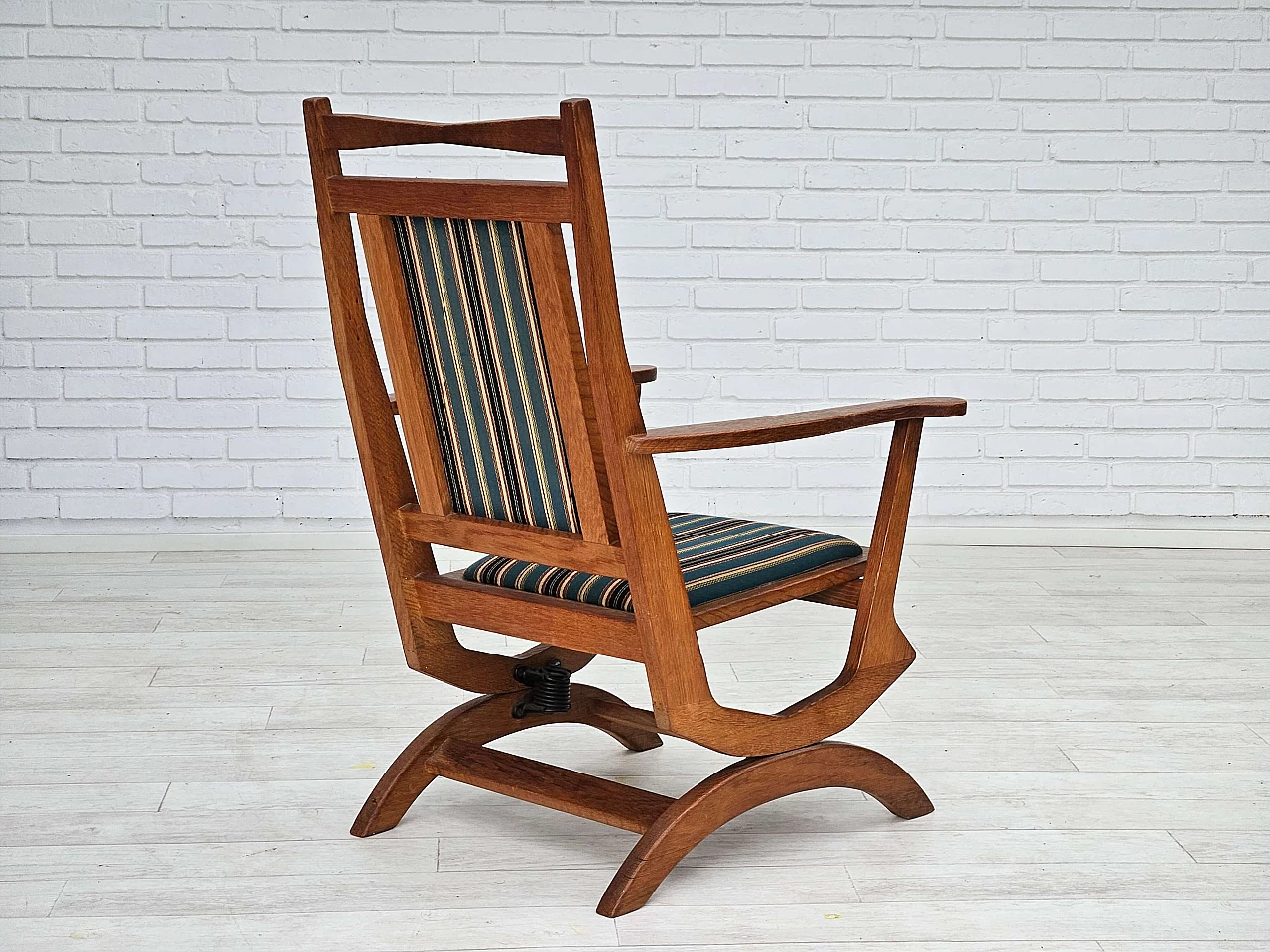 Danish rocking chair with high back in oak and wool, 1950s 5