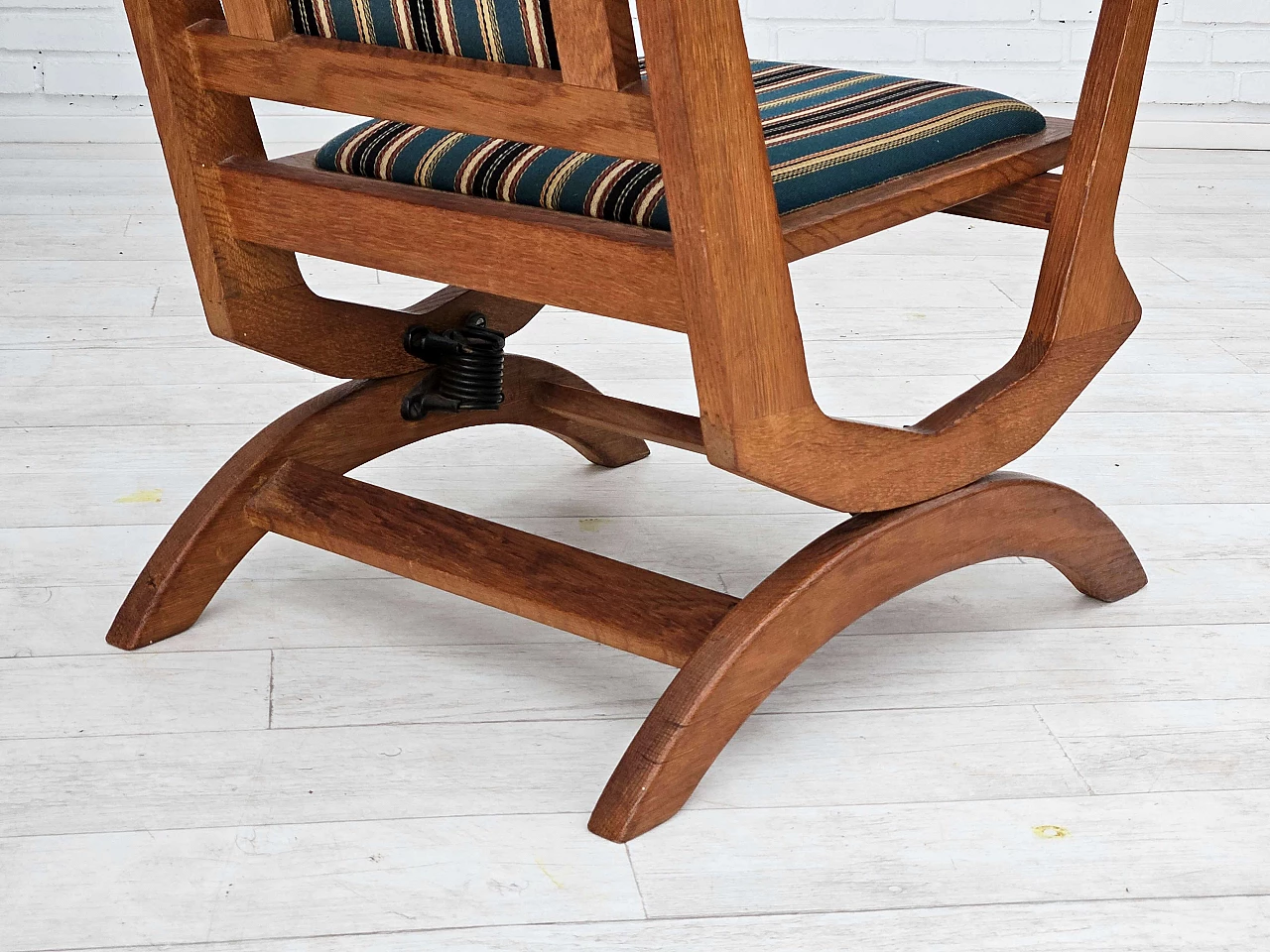Danish rocking chair with high back in oak and wool, 1950s 6