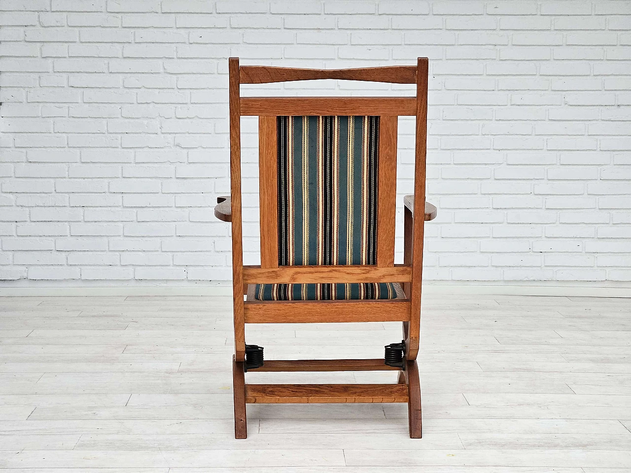 Danish rocking chair with high back in oak and wool, 1950s 8
