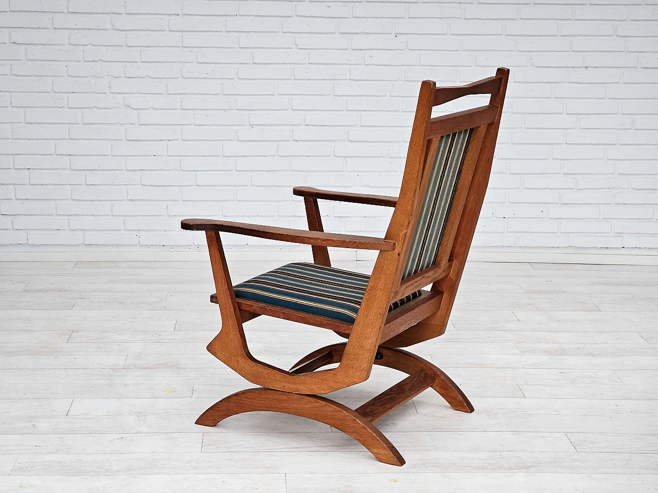 Danish rocking chair with high back in oak and wool, 1950s 9