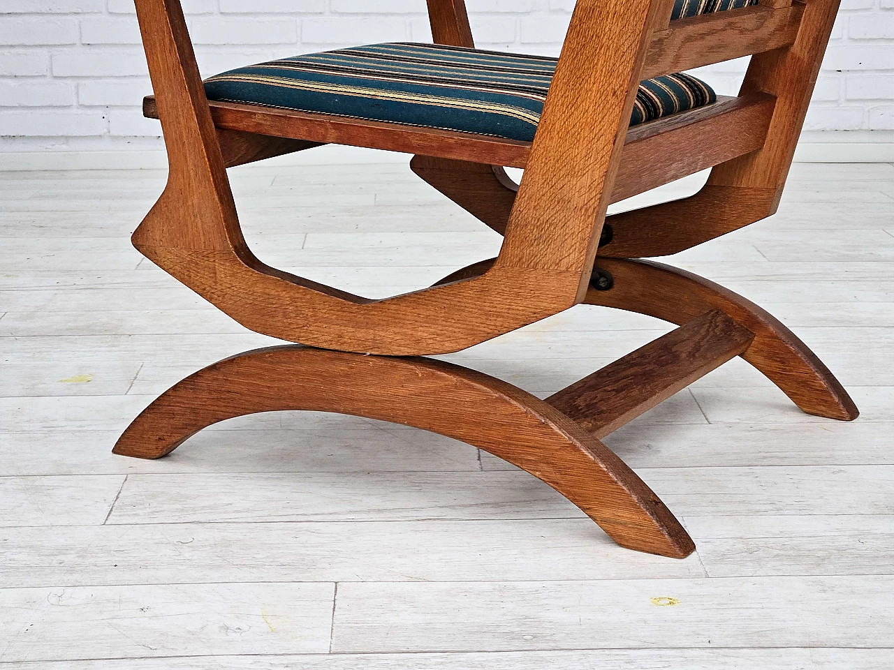 Danish rocking chair with high back in oak and wool, 1950s 10