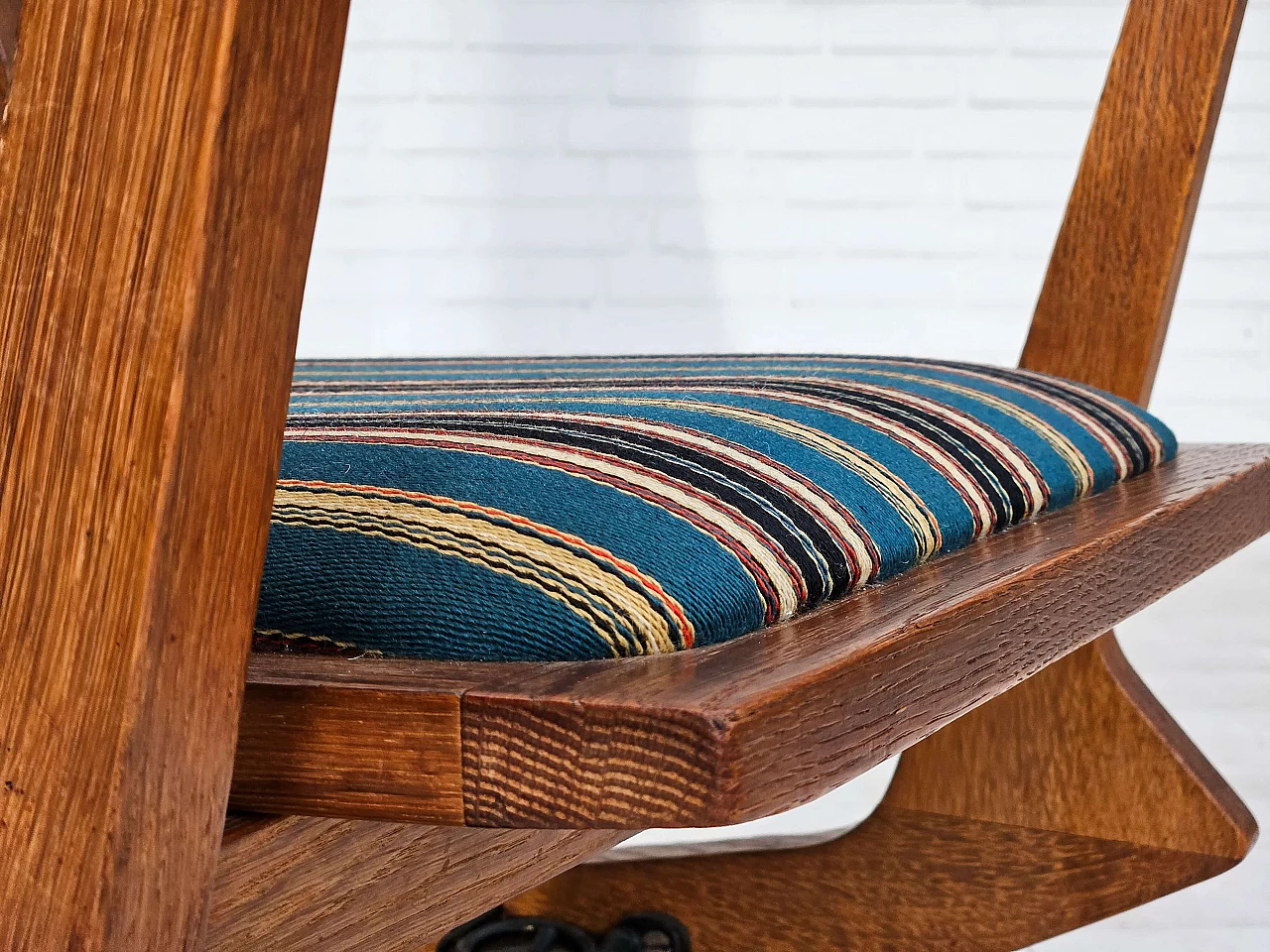 Danish rocking chair with high back in oak and wool, 1950s 12