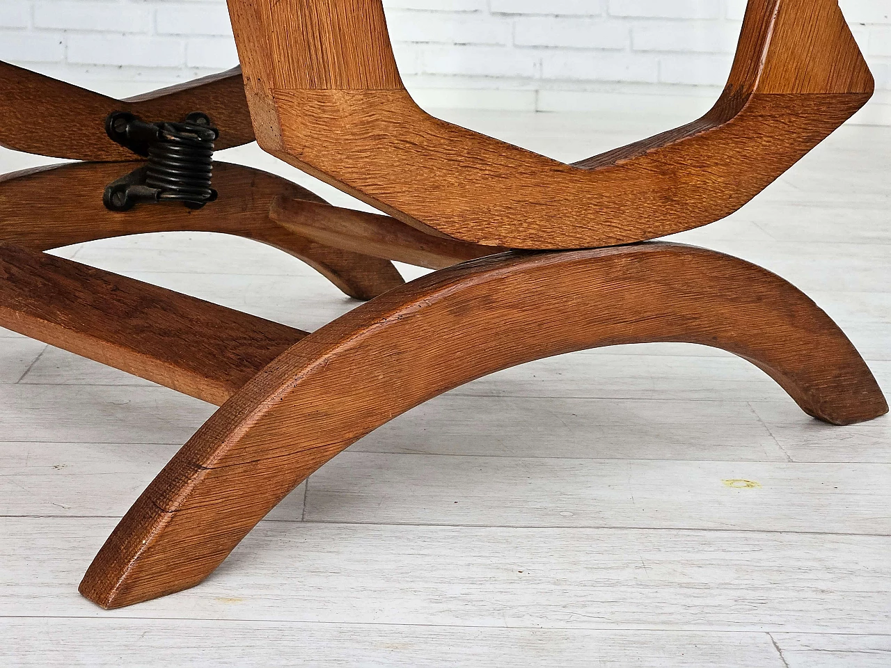 Danish rocking chair with high back in oak and wool, 1950s 15