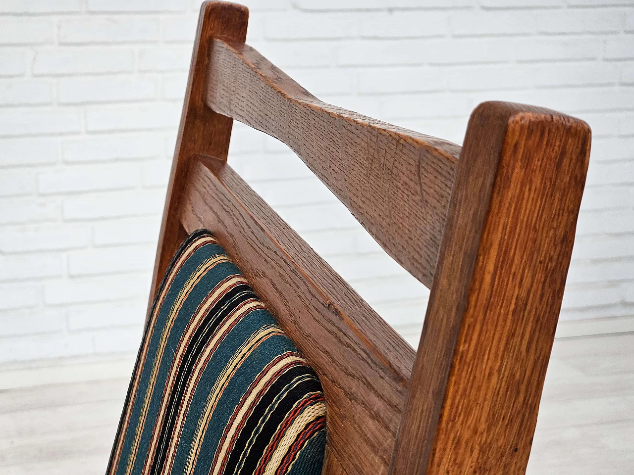 Danish rocking chair with high back in oak and wool, 1950s 16