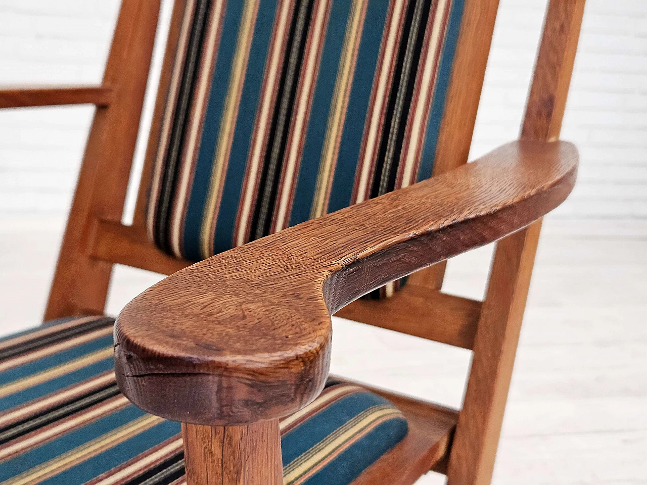 Danish rocking chair with high back in oak and wool, 1950s 17