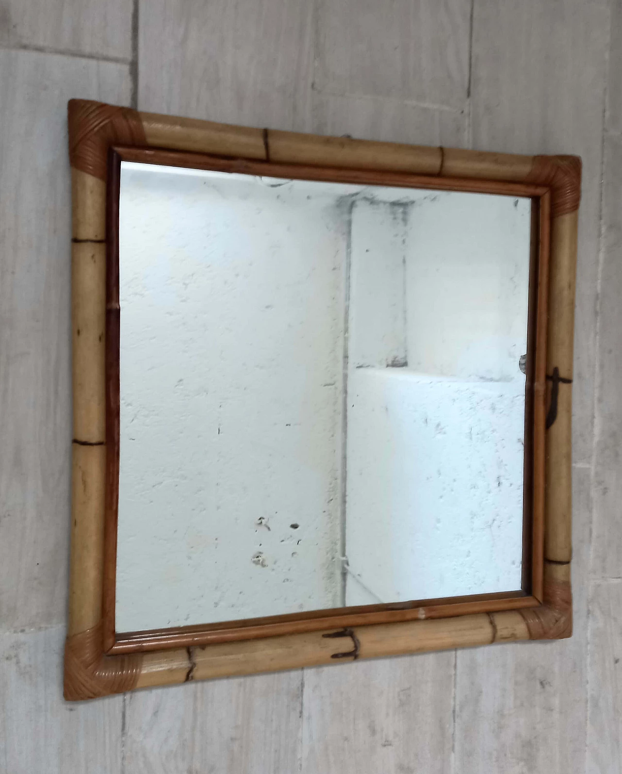 Specchio da parete in midollino, anni '80 1