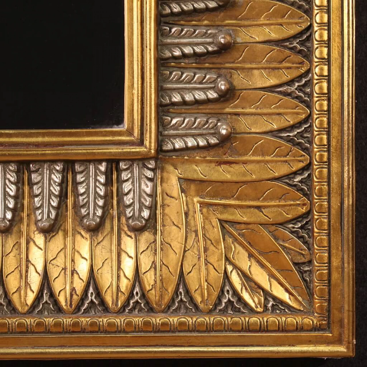 Sculpted, gilded and silver-plated stucco and wood mirror, 1970s 4