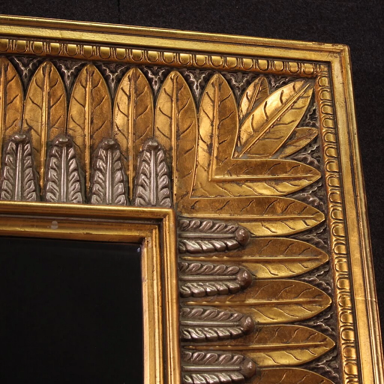 Sculpted, gilded and silver-plated stucco and wood mirror, 1970s 6