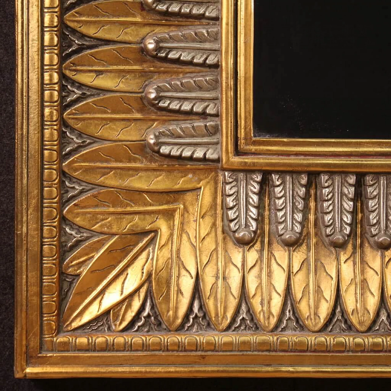 Sculpted, gilded and silver-plated stucco and wood mirror, 1970s 11