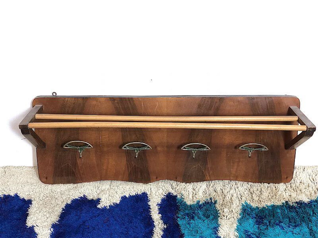 Beech and brass coat rack with hat rack, 1950s 5
