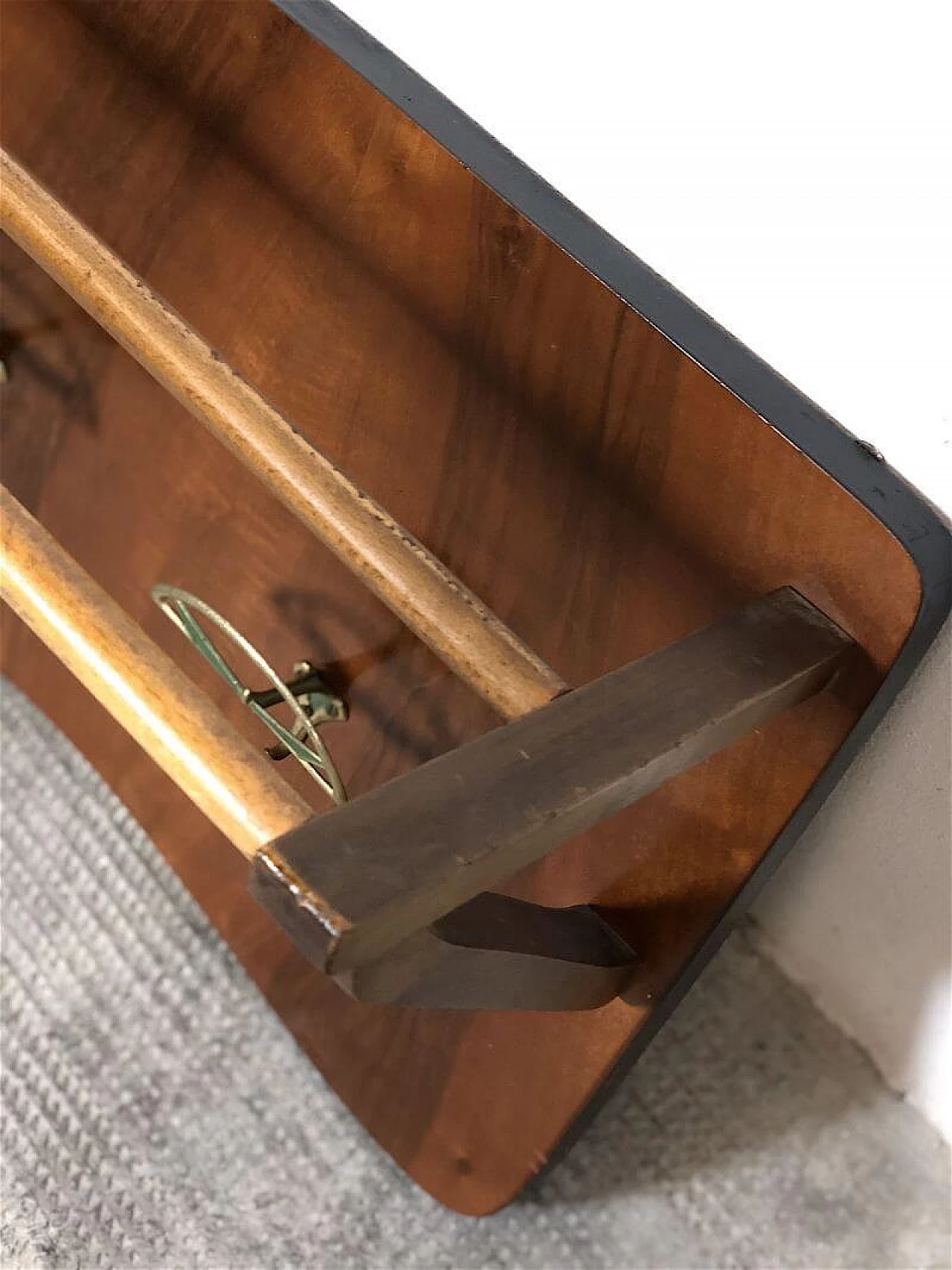 Beech and brass coat rack with hat rack, 1950s 8