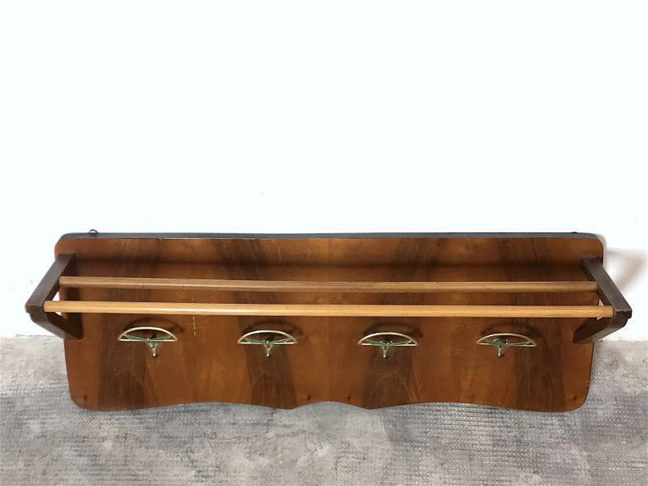 Beech and brass coat rack with hat rack, 1950s 12