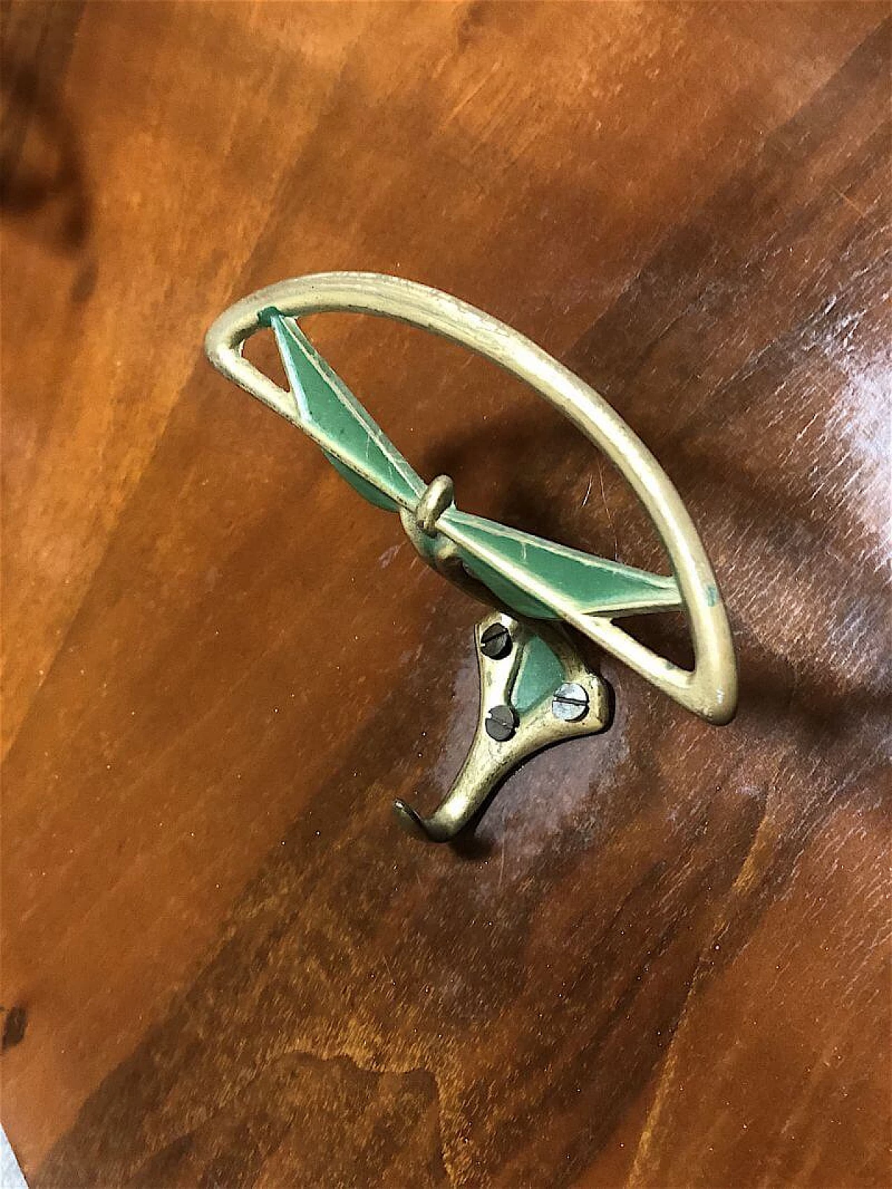 Beech and brass coat rack with hat rack, 1950s 13