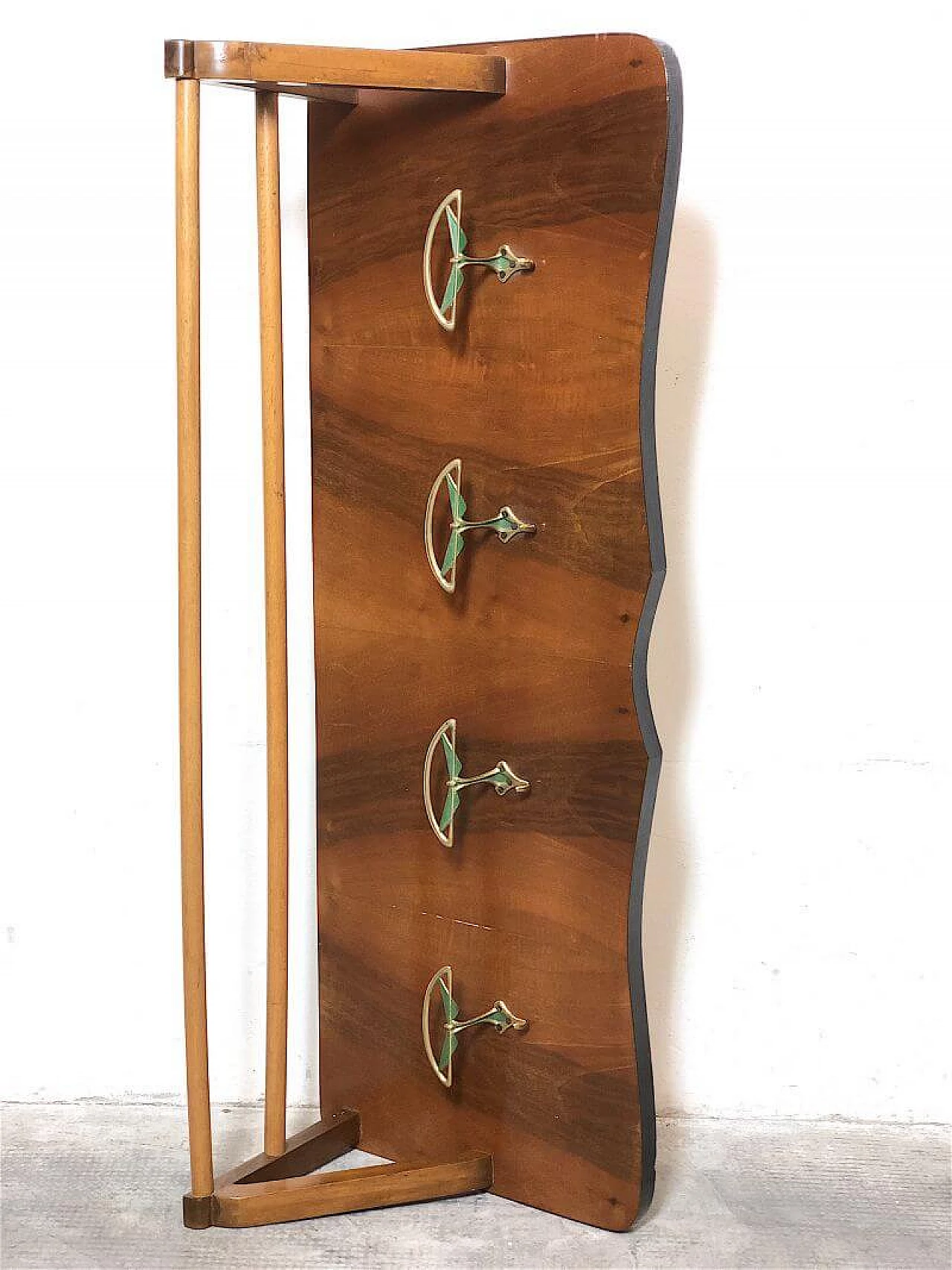Beech and brass coat rack with hat rack, 1950s 14