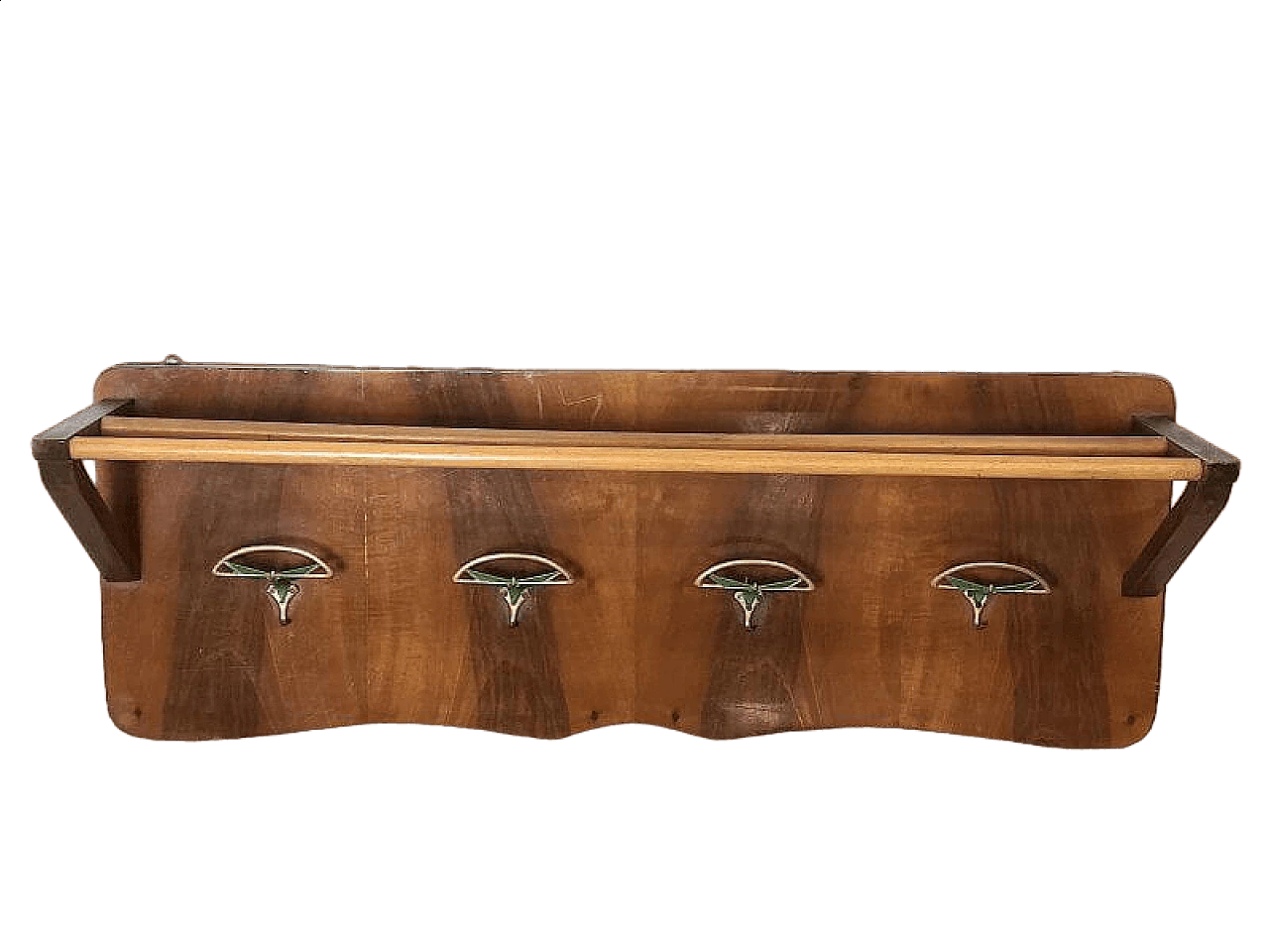 Beech and brass coat rack with hat rack, 1950s 15