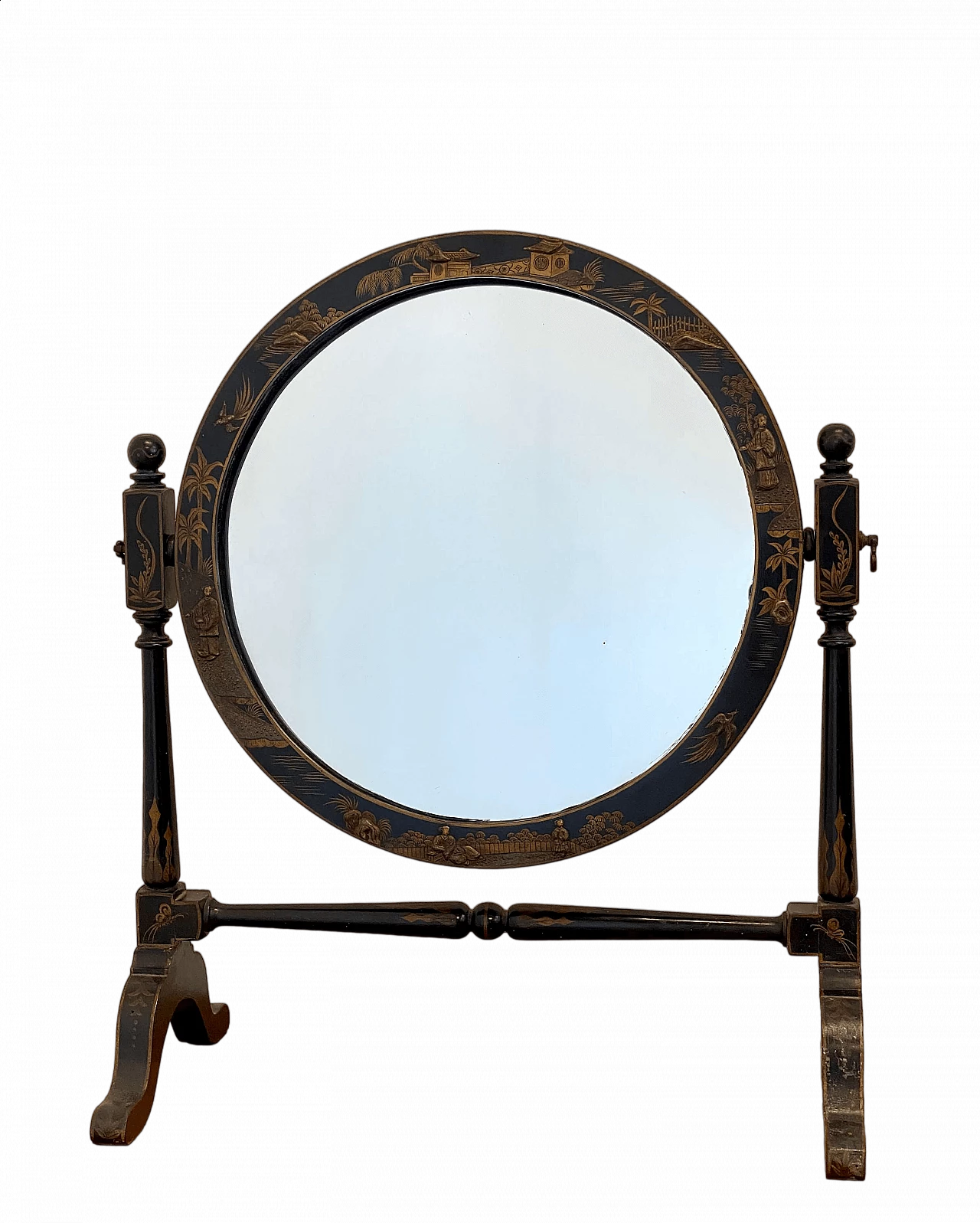 Lacquered wood table mirror decorated in chinoiserie, 1940s 13