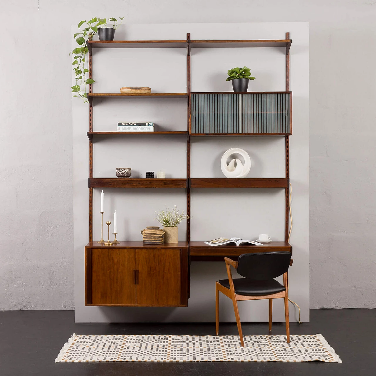 Backlit bookcase with writing desk by Kai Kristiansen for FM Møbler, 1960s 1