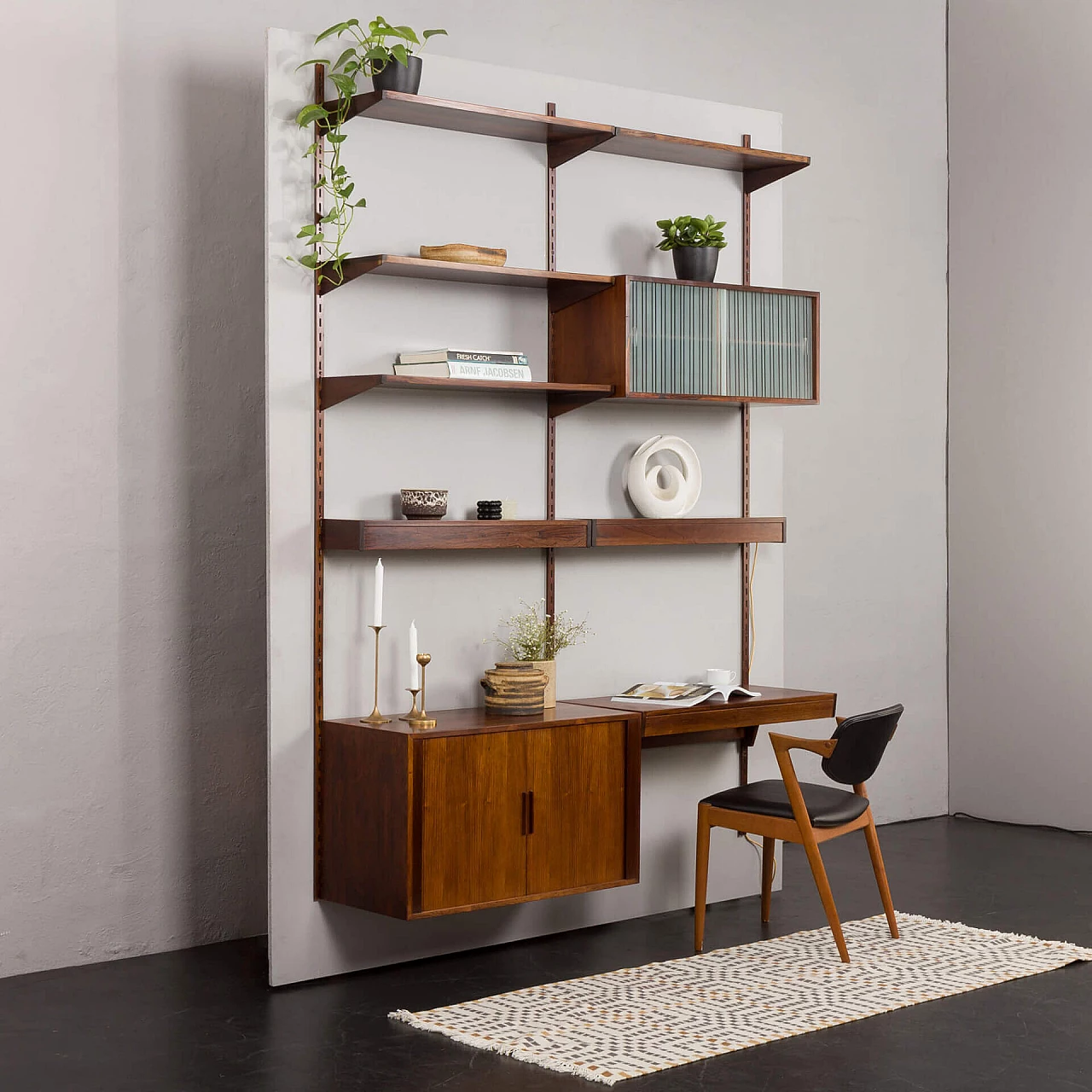 Backlit bookcase with writing desk by Kai Kristiansen for FM Møbler, 1960s 4