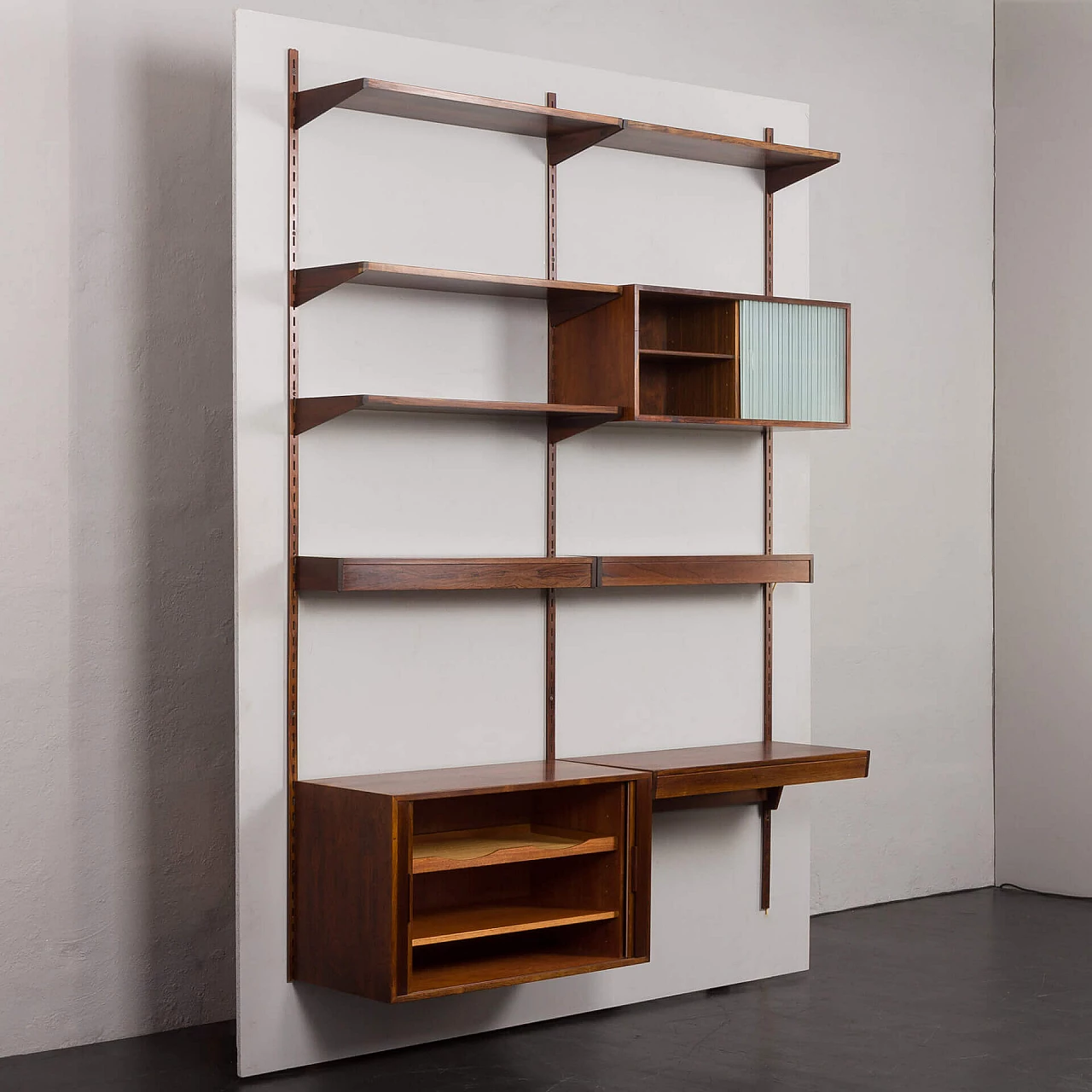 Backlit bookcase with writing desk by Kai Kristiansen for FM Møbler, 1960s 6