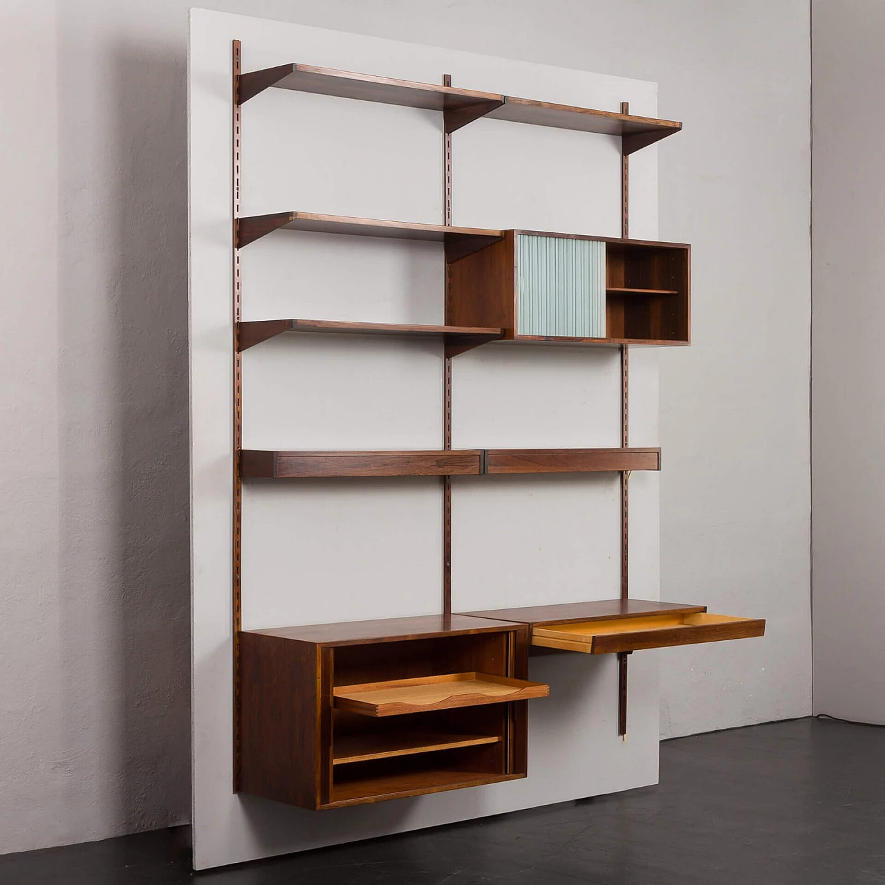 Backlit bookcase with writing desk by Kai Kristiansen for FM Møbler, 1960s 7