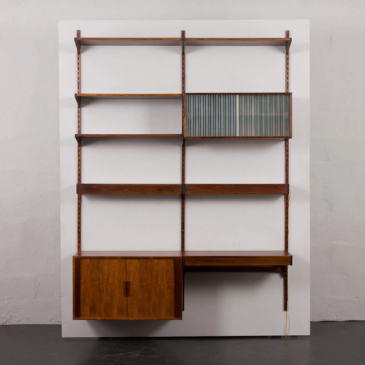 Backlit bookcase with writing desk by Kai Kristiansen for FM Møbler, 1960s 10