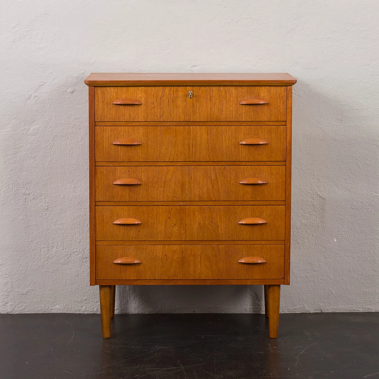 Danish teak chest of drawers with solid teak handles, 1960s 3