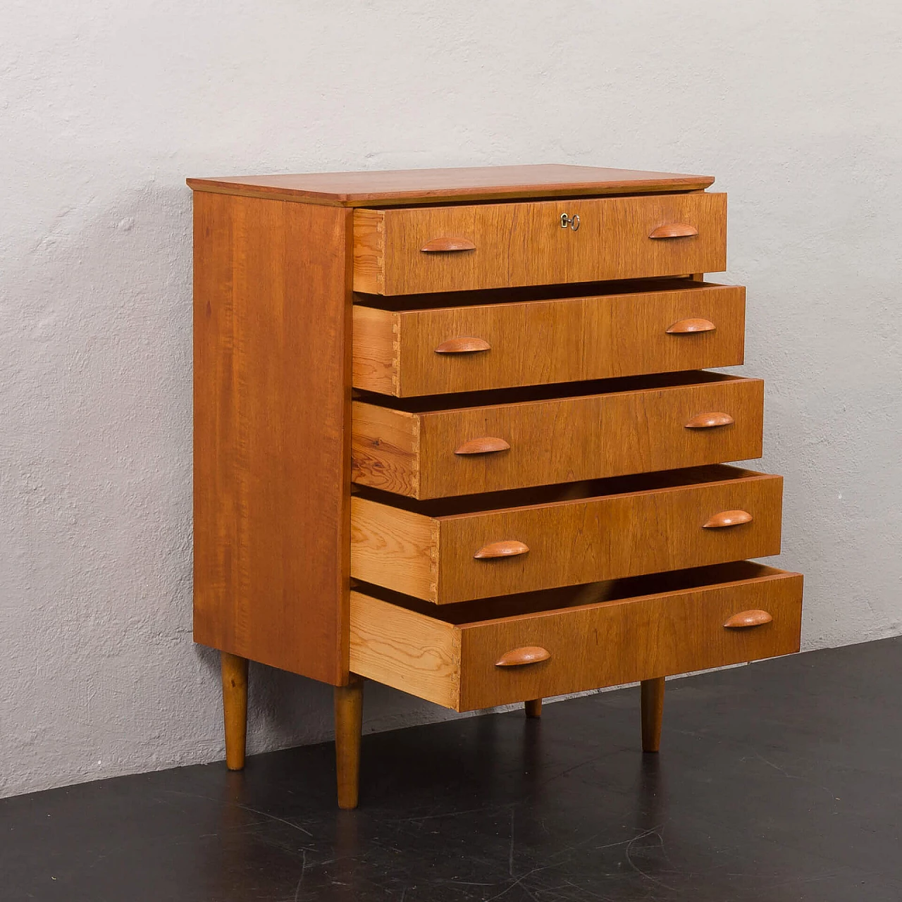 Danish teak chest of drawers with solid teak handles, 1960s 5