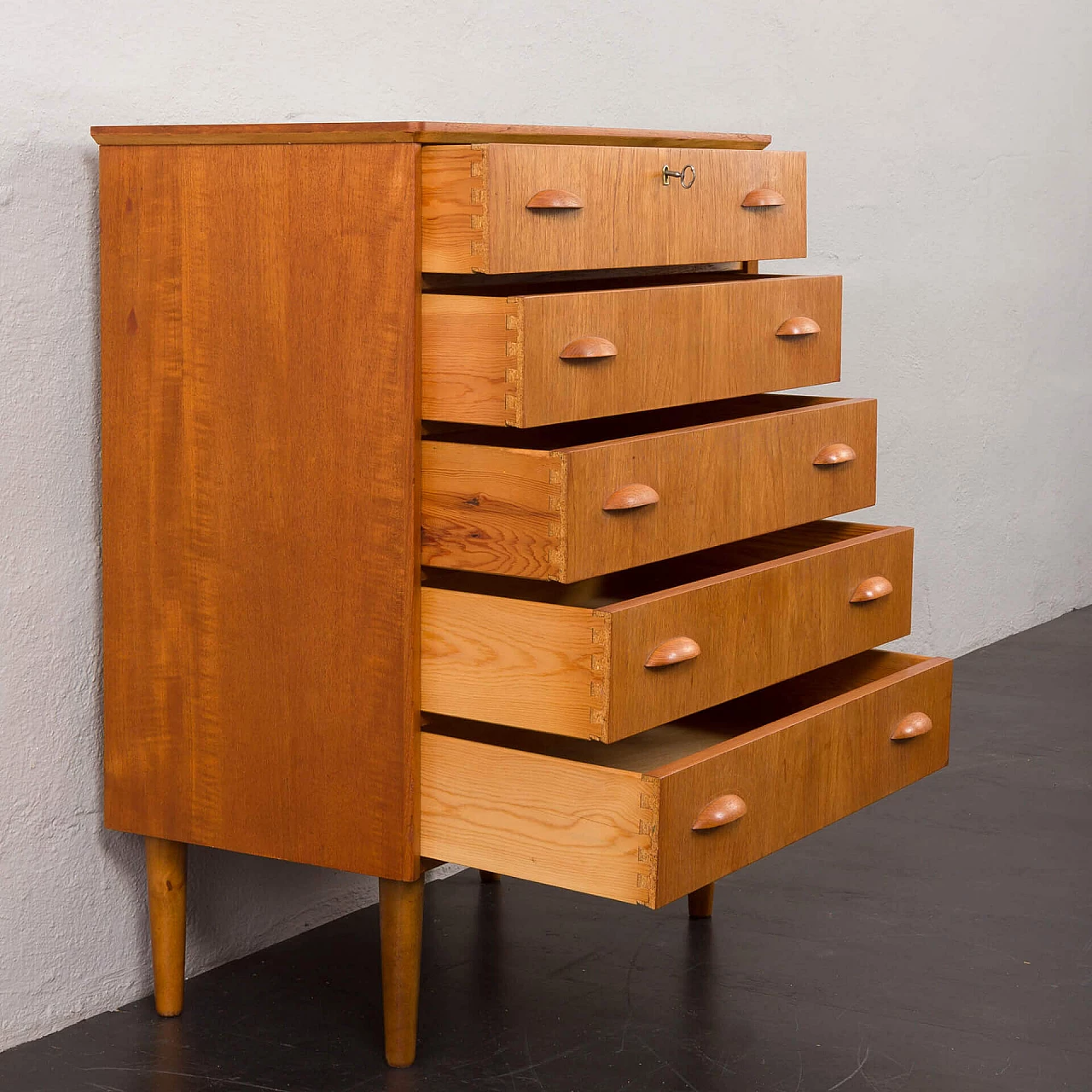 Danish teak chest of drawers with solid teak handles, 1960s 6