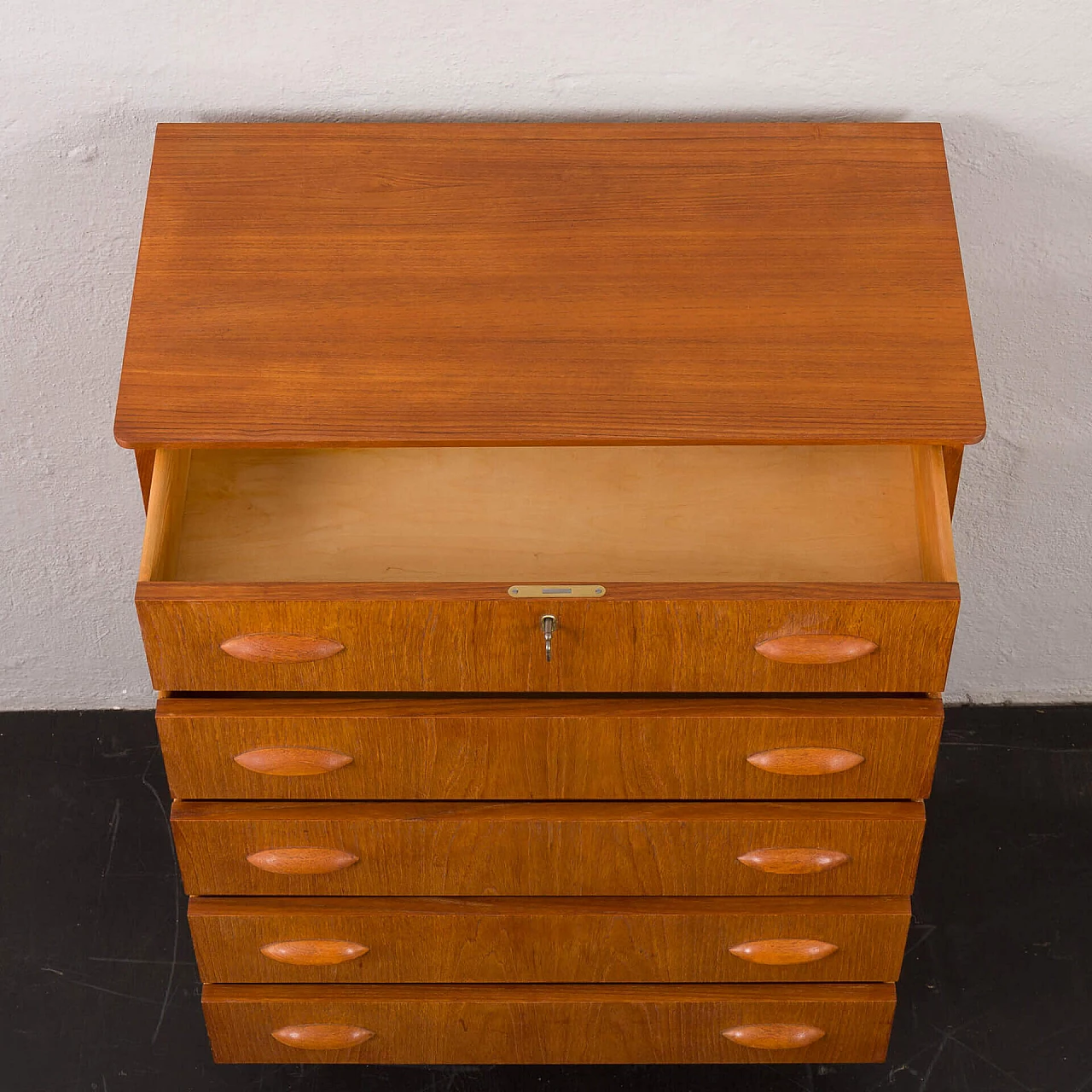 Danish teak chest of drawers with solid teak handles, 1960s 7