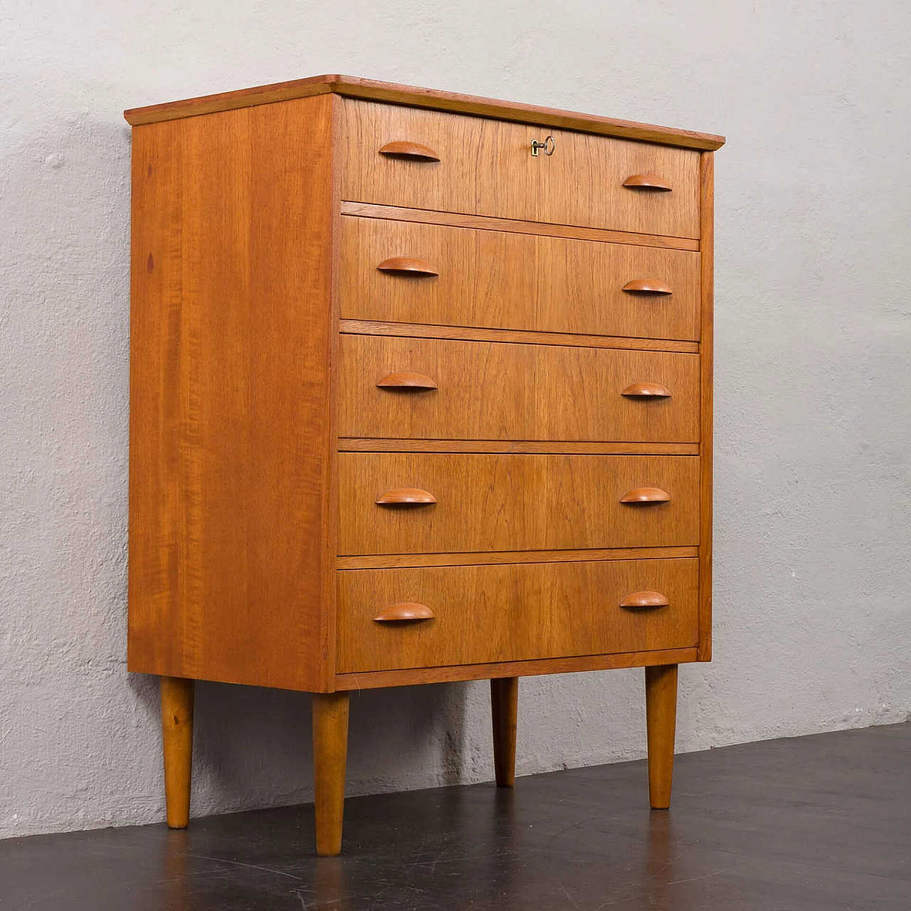 Danish teak chest of drawers with solid teak handles, 1960s 8