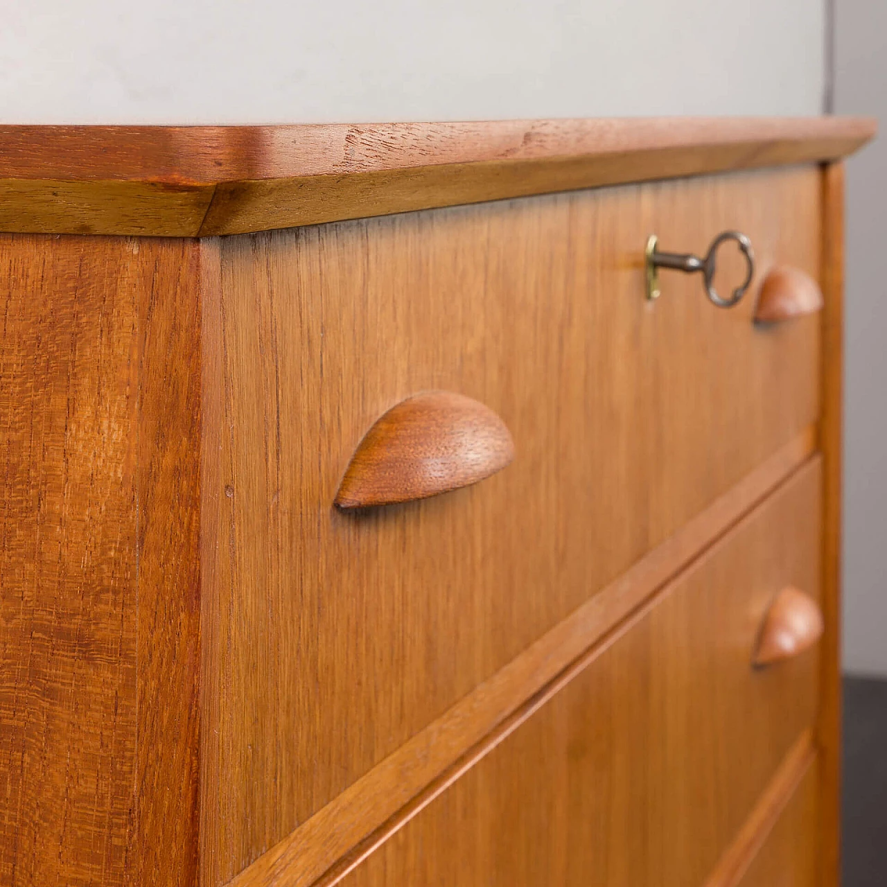 Danish teak chest of drawers with solid teak handles, 1960s 10