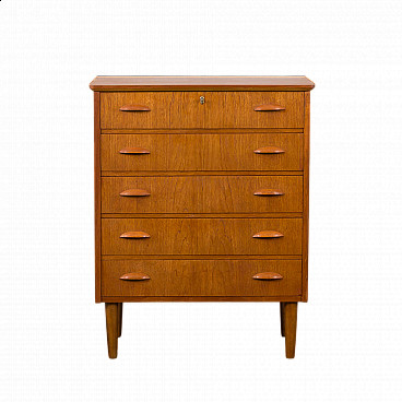 Danish teak chest of drawers with solid teak handles, 1960s