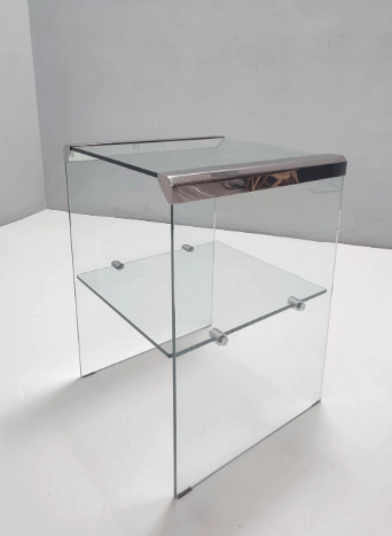 Tavolino in vetro temperato e acciaio di Gallotti&Radice, anni '80 3