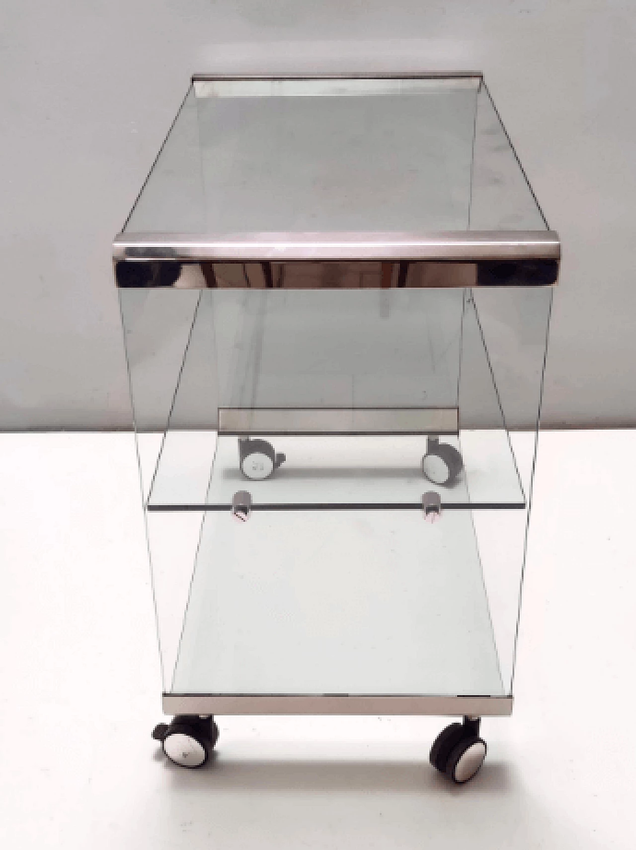 Tavolino con rotelle in acciaio e vetro di Gallotti&Radice, anni '80 2