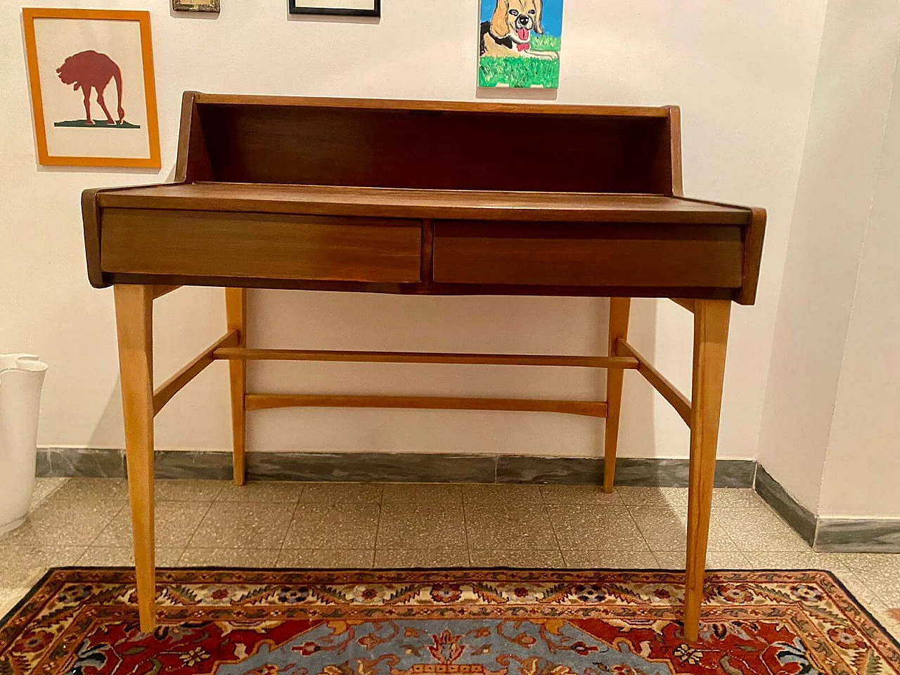 Wood writing desk with drawers, 1960s 7