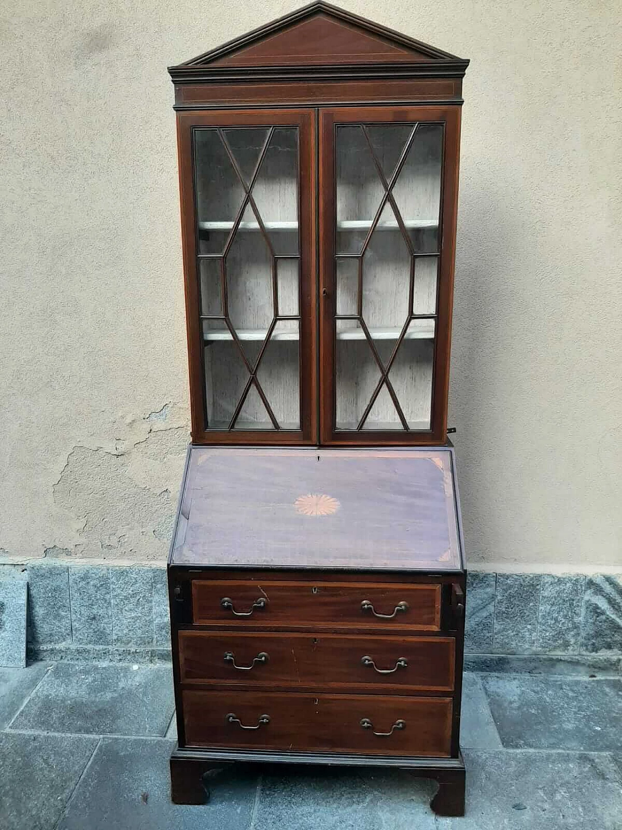English mahogany flap desk with display case, early 20th century 3