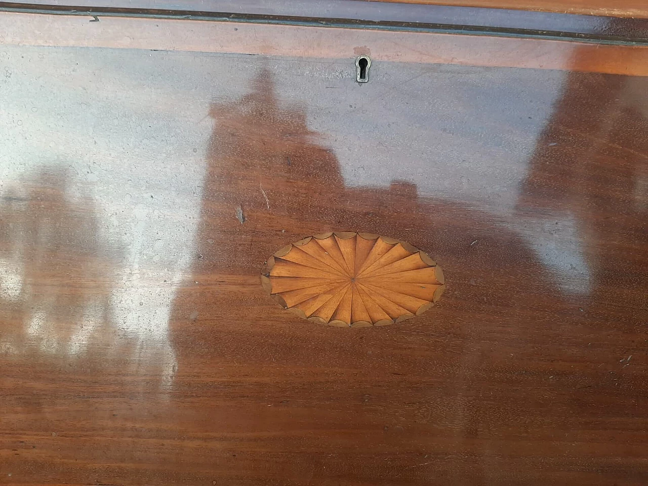 English mahogany flap desk with display case, early 20th century 5