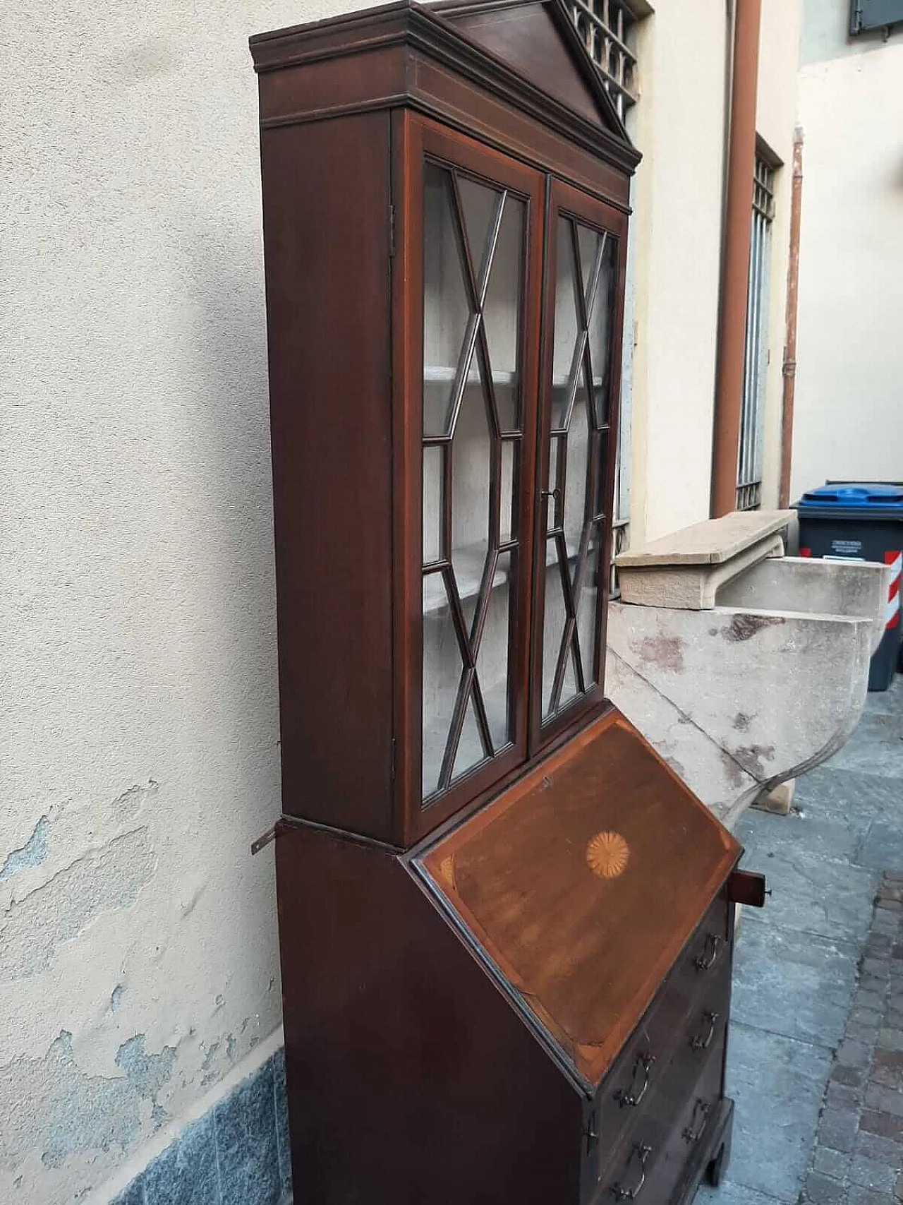 English mahogany flap desk with display case, early 20th century 9