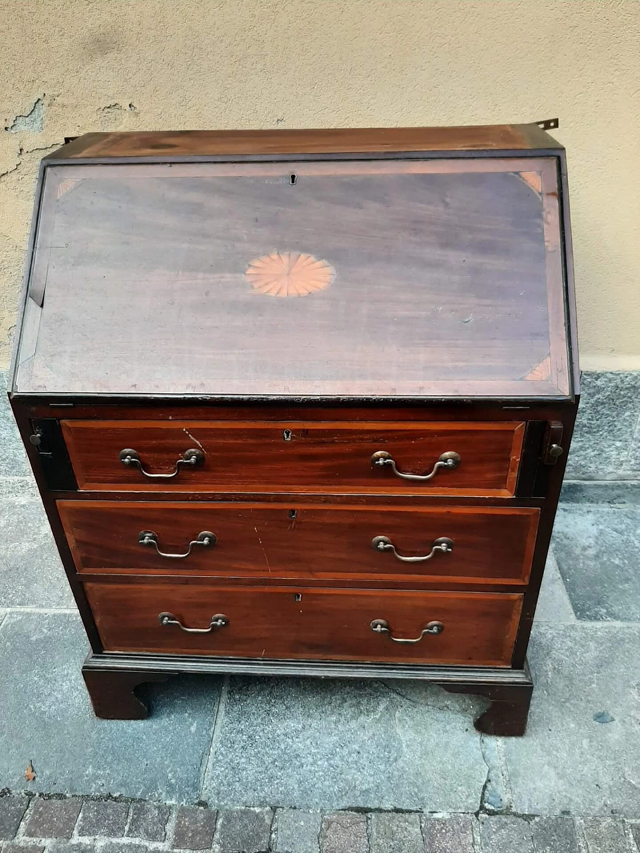English mahogany flap desk with display case, early 20th century 10