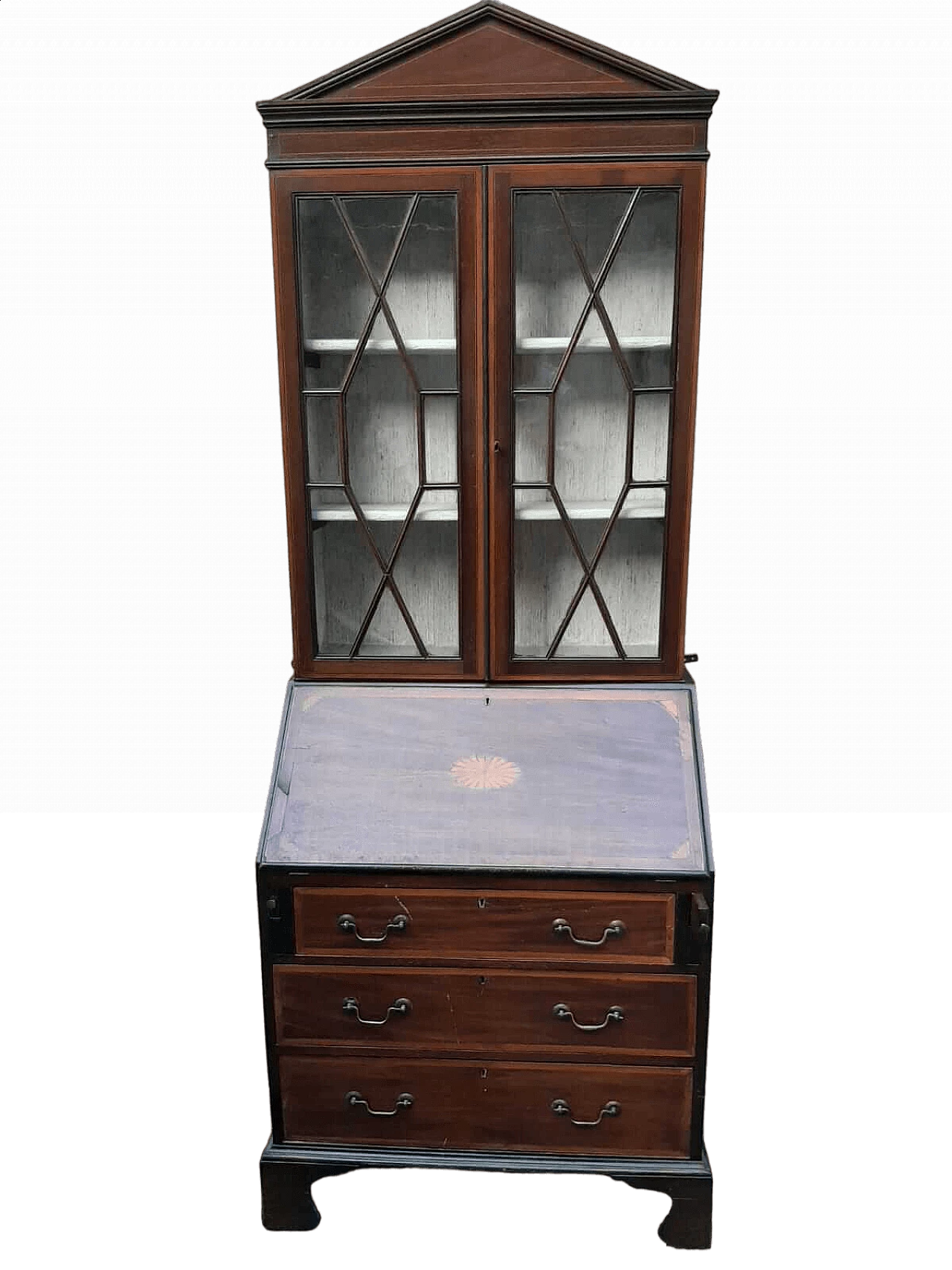 English mahogany flap desk with display case, early 20th century 11