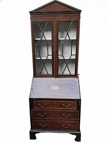 English mahogany flap desk with display case, early 20th century