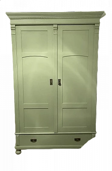 Armadio ungherese a due ante in legno dipinto di verde, inizio '900